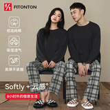 FitonTon[7A抑菌防螨]情侣睡衣圆领套头纯棉秋冬季睡衣男女款家居服套装