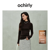 欧时力OCHIRLY 可机洗特级100%美丽诺羊毛针织衫女无缝一体高级感毛衣 深啡 M