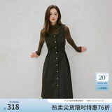 范思蓝恩23FS14450法式复古文艺千鸟格吊带连衣裙冬装背心裙 摩卡棕（20毛） L