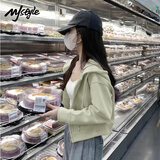 MJ STYLE插肩袖短款开衫外套女2025年秋季宽松休闲百搭运动风学生长袖上衣