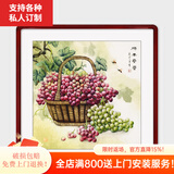 颜堂餐厅装饰画国画客厅水墨挂画中式玄关花鸟壁画卧室床头装饰画柿子 硕果累累-实木画框+有机玻璃 红木色圆角-65*65厘米