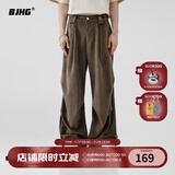 BJHG不计后果秋季美式伞兵工装长裤男潮牌肌理感宽松直筒运动休闲裤子 深棕色 XL
