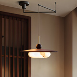 晟煊【云石】创意中古餐厅吊灯新中式实木饭厅餐桌茶室吊灯2025年新款 摇臂款-仿云石玻璃罩-三色光