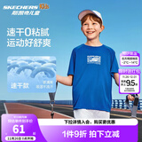Skechers斯凯奇儿童运动裤新款夏季舒适速干男女童短袖短裤P225K070 上装/公主蓝/007G 170