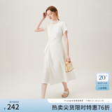 范思蓝恩夏季圆领抽绳褶皱设计感连衣裙女2024夏装新款白色高腰A字裙女 奶白色 S