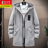 啄木鸟夹克男外套中长款韩版潮流中青年男士春秋季休闲连帽男装 灰色 2XL