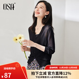 欧莎（OSA）【披肩空调衫】薄款冰丝针织开衫外套女七分袖25年新款夏季上衣 黑色A L