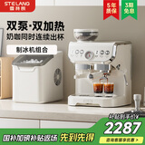 雪特朗 【政府补贴】意式半自动咖啡机家用磨豆机奶泡机研磨一体 可视压力显示AC-517E 【双系统双泵】米白色  制冰机套餐