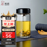 希诺（HEENOOR）玻璃杯单层加厚大容量泡茶杯带滤网男女士办公家用便携车载水杯子 紫罗兰-360ml-矮萌款【带茶漏】 【高硼硅玻璃杯体】