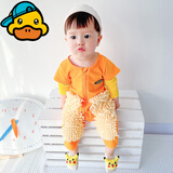 G.duck小黄鸭婴儿衣服爬行服夏季拖地装宝宝爬爬服儿童连体衣擦地板防脏 桔色短袖9分裤薄 夏（送护肘） 90cm 90码（身高75-83厘米，19-