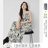 对白X凯伊莱文联名浪漫碎花吊带连衣裙女2025夏装新款高级感裙子 黑白花 S
