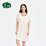 松山棉店小薄荷女士带胸垫短袖裙莫代尔吊带睡裙夏季带杯短袖裙-米白XL