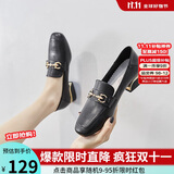 ZHR单鞋女英伦风舒适方头乐福鞋女两穿粗跟透气皮鞋女 K196 黑色 37