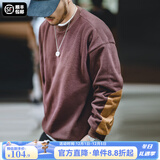 马登工装 美式复古摇粒绒圆领卫衣拼接ins抓绒长袖上衣外套男 焦糖色 M