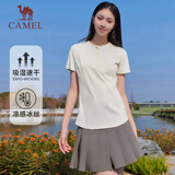 骆驼（CAMEL）速干冰感T恤女透气短袖网球运动上衣 C23BABLH393A5 甜杏白 XXL