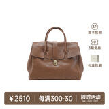 裘真手提公文包女士复古大容量通勤头层植鞣牛皮包包植鞣牛皮 大象灰-加大号