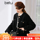 betu百图女装冬季新款短外套圆领复古时尚外套长袖短外套女2211T84 黑色 L