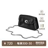 裘真信封包女链条斜挎单肩包休闲复古小包植鞣头层牛皮包包 黑色-小号