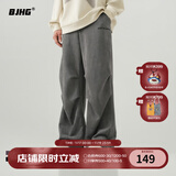 BJHG不计后果环保麂皮绒伞兵裤男宽松潮牌新款秋季褶皱运动工装休闲裤 中度灰 L
