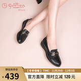 金利来（Goldlion）女鞋妈妈皮鞋一脚蹬浅口女单鞋坡跟圆头乐福鞋 G662330071 黑色34