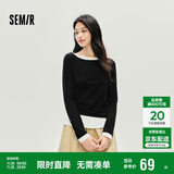 森马（Semir）长袖T恤女不对称假两件2025秋季小心机修身拼色衣服10A525101001