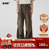 BJHG不计后果秋季美式伞兵工装长裤男潮牌肌理感宽松直筒运动休闲裤子 深棕色 L