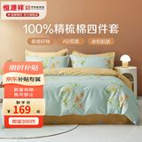 恒源祥 四件套 纯棉床上四件套斜纹ins风全棉亲肤双人床单被套枕套4件套 韵味 四件套1.8m 床单款 /被套220*240cm