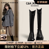 CAMILA KSENIA轻奢马丁靴女士2025年新款秋冬季时尚长筒靴骑士靴柔软舒适长靴子 黑色【单里】 37