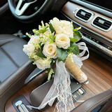 立始新婚领证手捧花新娘结婚高级感仿真干花球婚纱照婚礼当天永生花 森系小玫瑰白色手柄 22*26cm