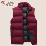 啄木鸟棉马甲男秋冬季男士大码保暖背心加绒加厚非羽加棉休闲马甲外穿 红色 4XL 建议155-165斤
