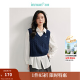 茵曼（INMAN）针织马甲女老钱风V领薄冬季学院风内搭毛衣 宝蓝色 S