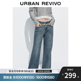 UR2025秋季新款女装休闲丹宁刺绣花边喇叭牛仔长裤UYL850185 蓝色 30