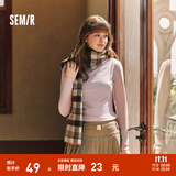 森马（Semir）长袖t恤女短款半高领薄绒轻暖打底衫2024冬新款纯色修身抓绒内搭 橡皮粉61214 M