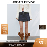 UR2025夏季新款女装休闲复古学院风腰带牛仔短裤UWM850140 靛蓝 29