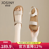 卓诗尼凉鞋女2025年夏季新款复古休闲运动平底舒适罗马简约魔术贴沙滩鞋 杏色 38