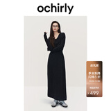 欧时力OCHIRLY 羊毛软糯优雅毛针织连衣裙V领秋冬季新品通勤简约 深灰 S
