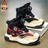 李宁热男童雪地靴2025新款冬季加绒保暖儿童大棉鞋加厚防滑耐磨棉靴鞋子 黑红主图款加绒 37 码