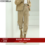 COCOBELLA工装风卡其色水洗棉休闲裤女秋宽松高腰直筒裤PT818 卡其单版 M