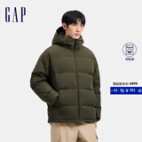 盖璞男装徽章logo抽绳立领连帽羽绒服纯色外套677652 墨绿 L (175/96A) 亚洲尺码