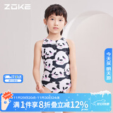 洲克（ZOKE）儿童连体三角卡通印花训练女童游泳衣122625826 黑白粉小熊花140