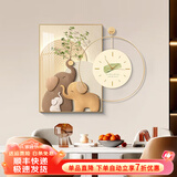 墨派 轻奢餐厅装饰画现代简约带钟表组合挂画饭厅背景墙壁画客厅挂画 幸福吉象 50*70cm晶瓷+直径50cm钟表