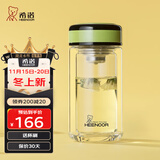 希诺（HEENOOR）双层玻璃杯女士泡花茶杯迷你便携潮流水杯家用隔热防烫带过滤杯子 草绿色-220ml（矮萌款） 礼盒装