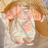 红唇珊新生婴儿衣服护肚夹棉连体衣初生宝宝薄棉衣哈衣外穿棉服春秋冬装 粉红色 52cm (XS) 52码