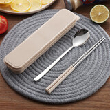 喜得润304筷子勺子套装 韩式便携盒餐具套装学生白领餐勺咖啡勺饭勺 304翻盖盒北欧米 2件套