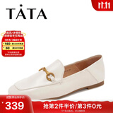 他她（TATA）方头乐福鞋女休闲平底一脚蹬小皮鞋女单鞋春秋款FLC22AM4 米色 40