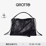 个乐翻领包真皮大容量通勤小众机车风手提单肩斜挎包通勤礼物 经典黑(牛皮)  L