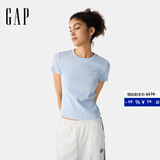 GAP女装2025春季新款刺绣logo罗纹弹力短袖T恤简约常规上衣761951 浅蓝色 S (160/80A) 亚洲尺码