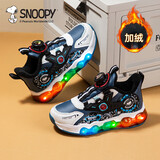SNOOPY史努比童鞋男童发光运动鞋冬季动感灯鞋保暖二棉鞋2874蓝黑30