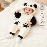 宜爽儿新生婴儿衣服秋冬季装连体衣宝宝加厚套装棉衣外出抱衣冬装0一3月 杏色熊猫 100cm