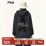 FILA斐乐官方女装外套秋季上衣多彩潮流加绒保暖开衫连帽小熊外套 正黑色-F51W138599FBK(加绒) 165/84A/M